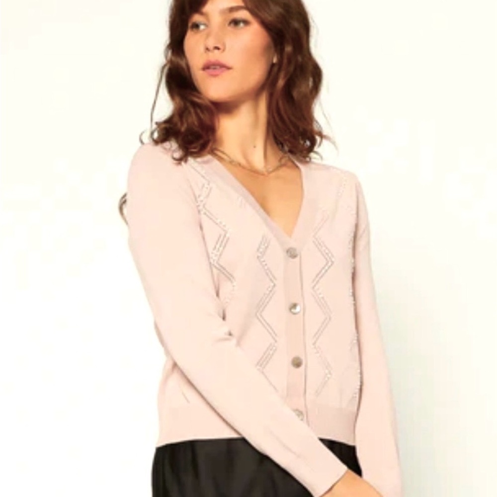 CURRENT AIR BLUSH PEARL BUTTON DOWN CARDIGAN